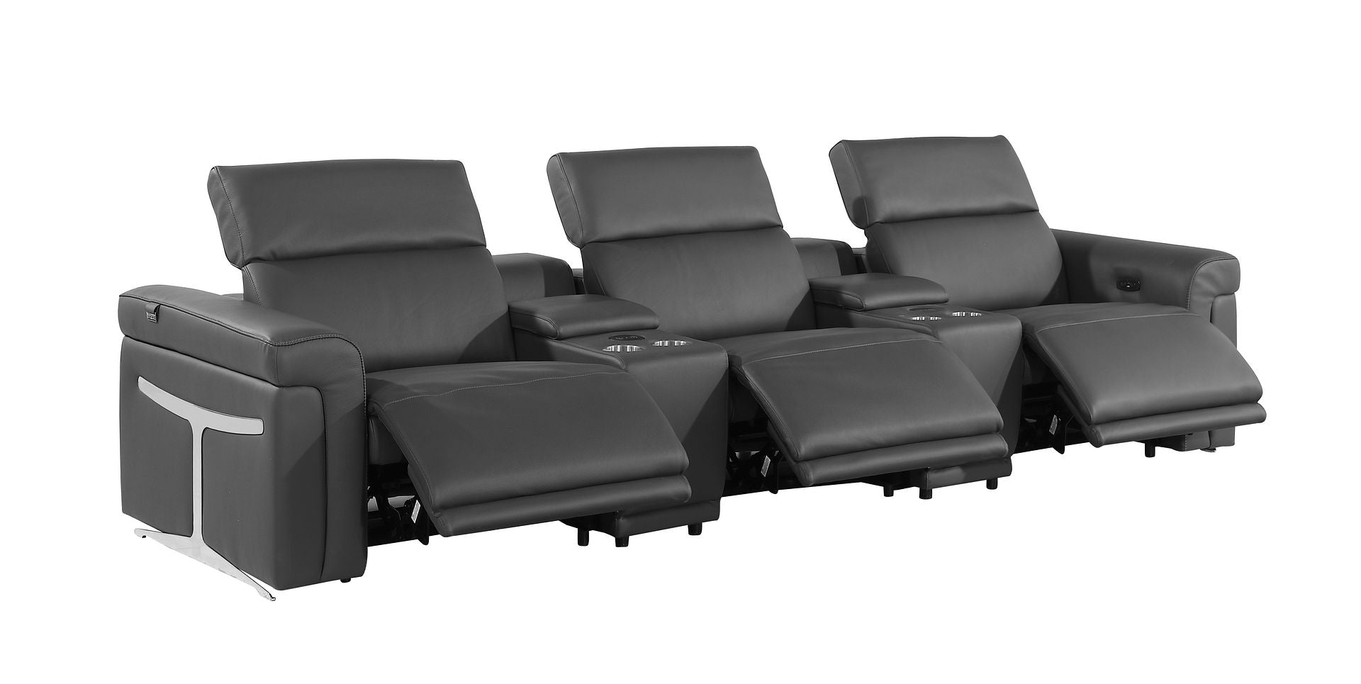 1126 Divanitalia 5-Piece Modular Power Reclining Sofa in Top Grain Italian Leather with 3 Power Recliners & Power Headrests