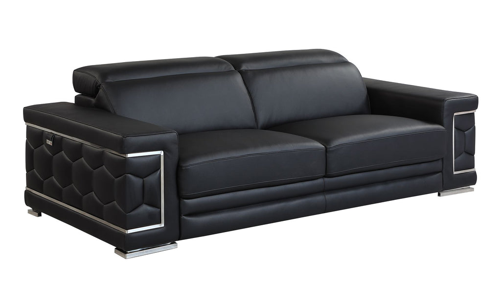 692 Divanitalia Sofa with Adjustable Headrest in Top-grain Italian Leather - Black - SKU 692-S-BLACK - view 2