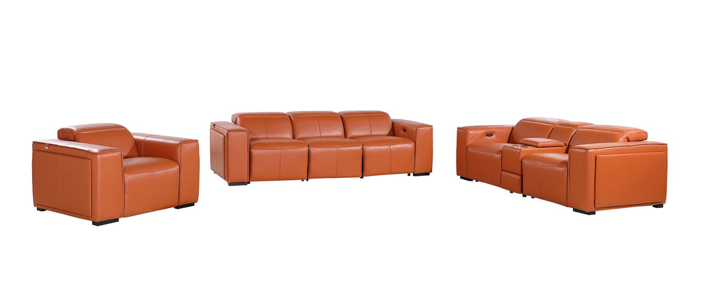 1224 Divanitalia 7-Piece Modular Power Reclining Sofa, Loveseat & Chair Set in Top Grain Italian Leather with 6 Power Recliners & Power Headrests - Camel - SKU 1224-CAMEL-7.6-HT-3PC - view 3