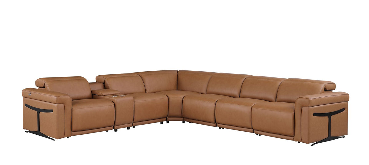 1126 Divanitalia 7-Piece L-Shaped Sectional Sofa in Top Grain Italian Leather with 3 Power Recliners & Power Headrests - Cognac - SKU 1126-COGNAC-SEC-7PC-3PWR-SECTIONAL-GROUP - view 3
