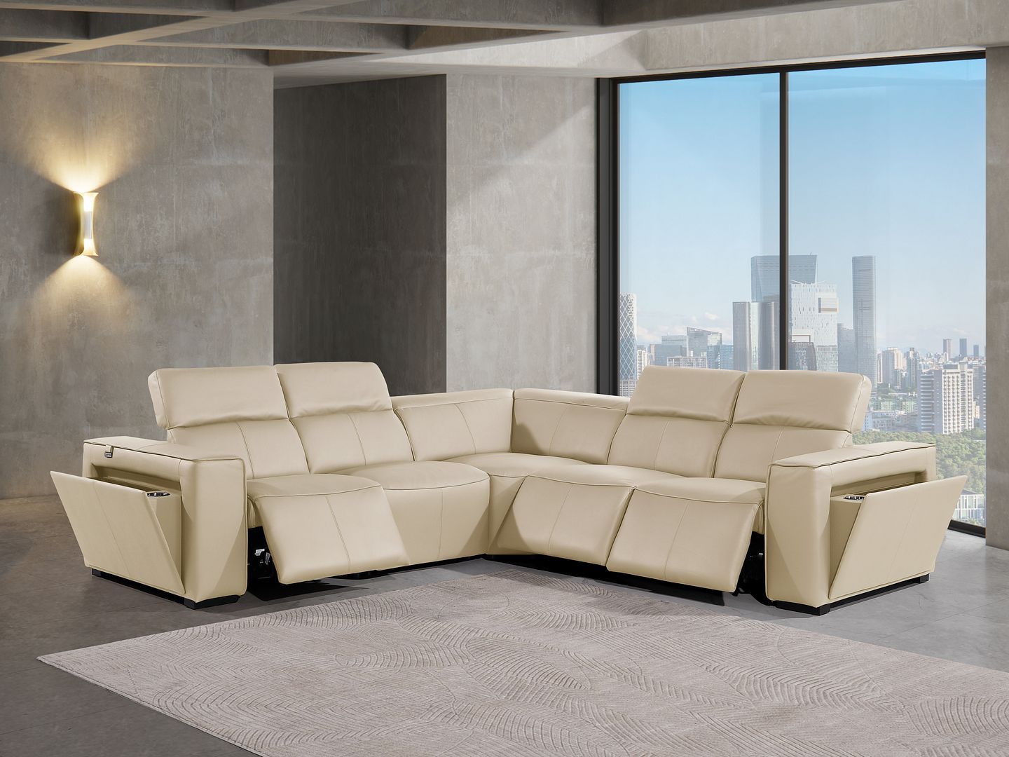 1224 Divanitalia 5-Piece L-Shaped Sectional Sofa in Top Grain Italian Leather with 3 Power Recliners & Power Headrests