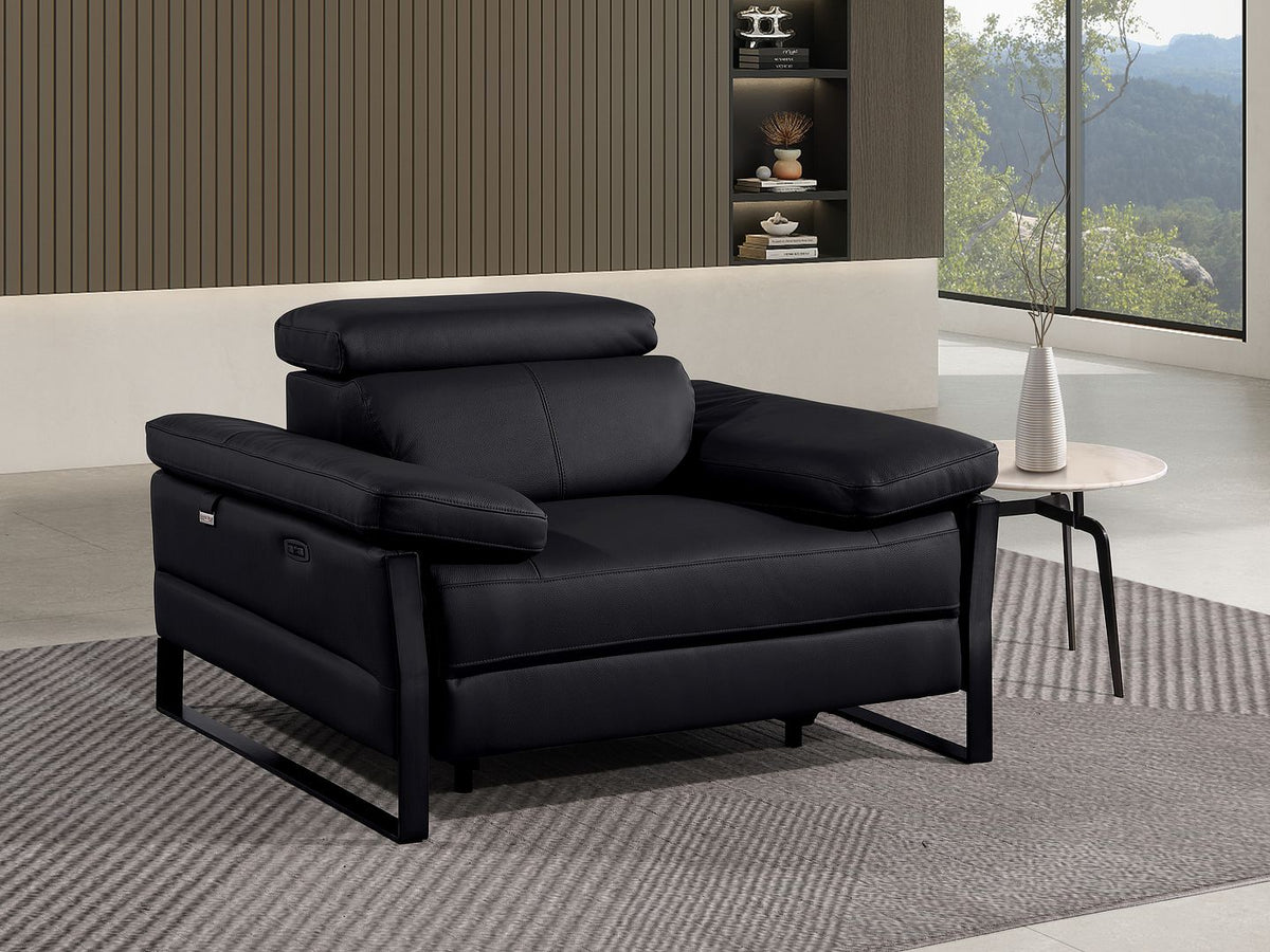 1246 Divanitalia Power Reclining Arm Chairwith Power Headrests - Top Grain Italian Leather - Black - SKU 1246-BLACK-CH