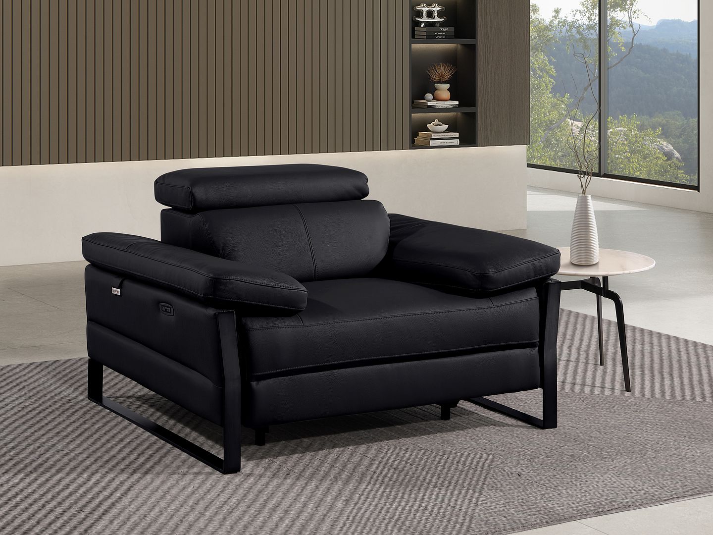 1246 Divanitalia Power Reclining Arm Chairwith Power Headrests - Top Grain Italian Leather - Black