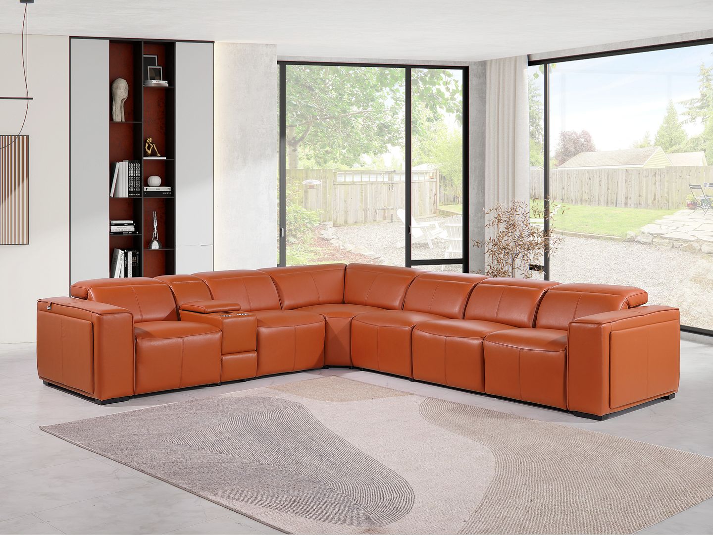 1224 Divanitalia 7-Piece L-Shaped Sectional Sofa in Top Grain Italian Leather with 4 Power Recliners & Power Headrests - Camel