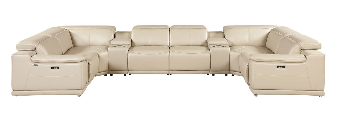 9762 Divanitalia 8-Piece U-Shaped Top Grain Italian Leather Sectional Sofa with 2 Power Recliners - Beige - SKU 9762-BEIGE-8PC-2PWR-U-SECTIONAL-GROUP - view 3