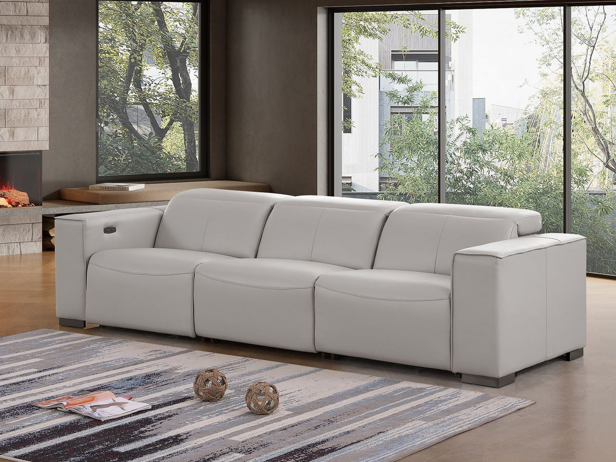 1208 Genuine Leather Triple Power Reclining Sofa - Light Grey - SKU 1208-LT-GREY-3.2-S-HT