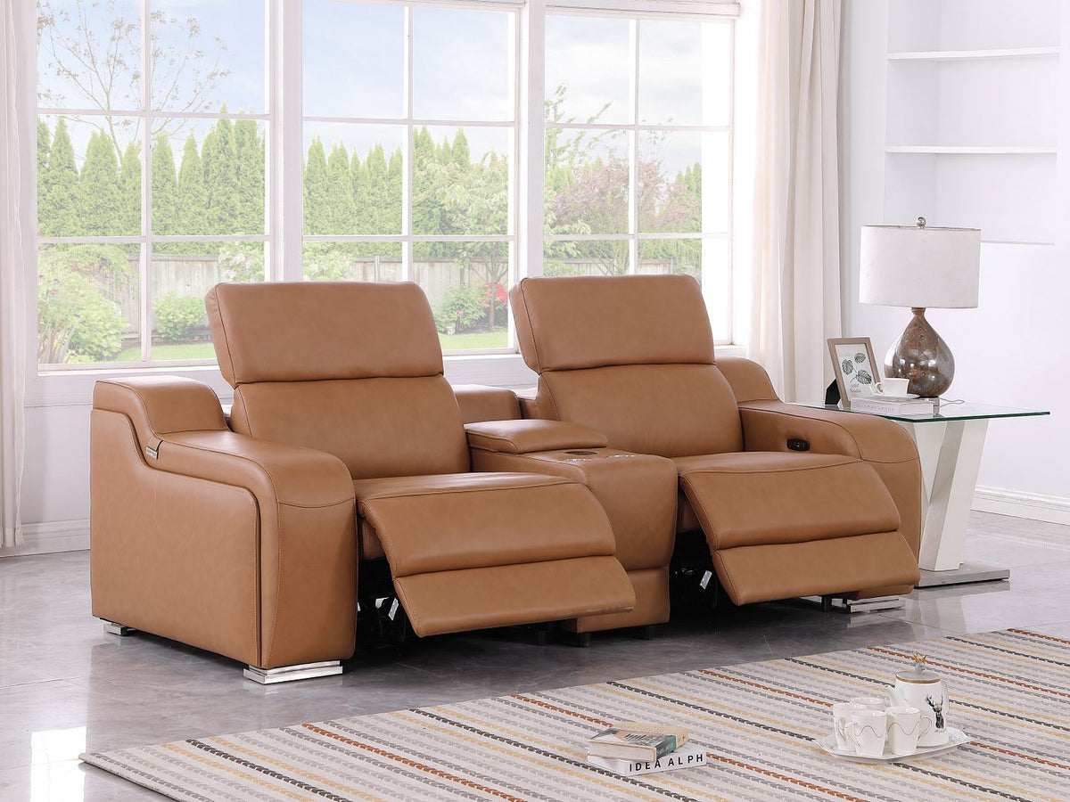 1116 Divanitalia 3-Piece Modular Power Reclining Console Loveseat in Top Grain Italian Leather with 2 Power Recliners & Power Headrests - Cognac - SKU 1116-COGNAC-3.2-HT - view 2