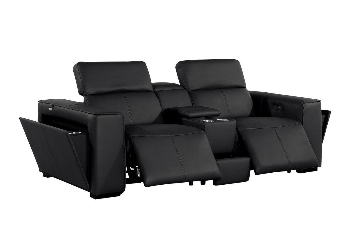 1224 Divanitalia 3-Piece Modular Power Reclining Loveseat in Top Grain Italian Leather with 2 Power Recliners & Power Headrests - Black - SKU 1224-BLACK-3.2-HT - view 5