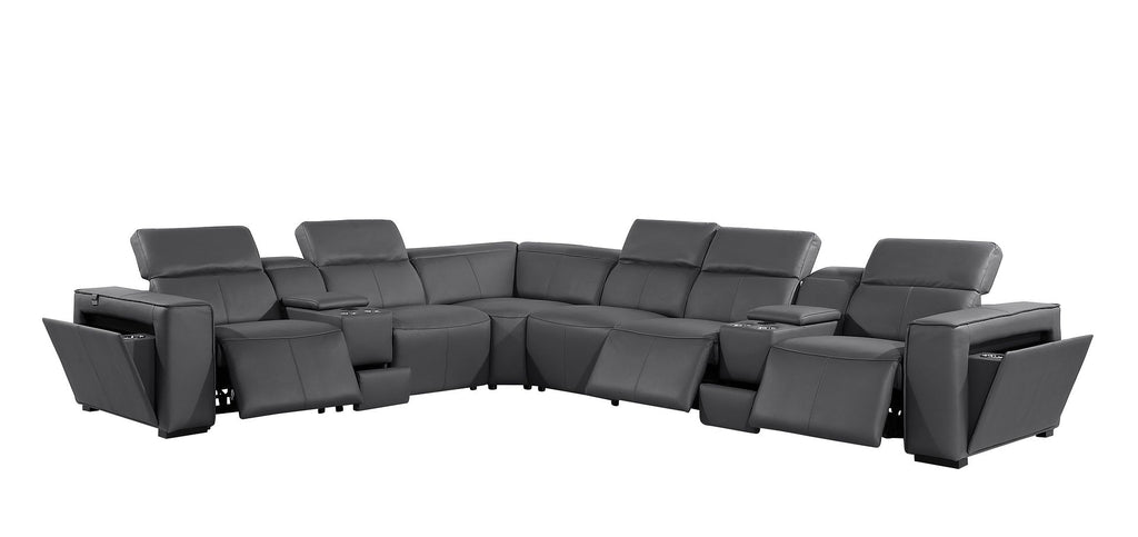 1224 Divanitalia 8-Piece L-Shaped Sectional Sofa in Top Grain Italian Leather with 3 Power Recliners & Power Headrests - Dark Grey - SKU 1224-DK-GREY-8PC-3PWR-SECTIONAL - view 4