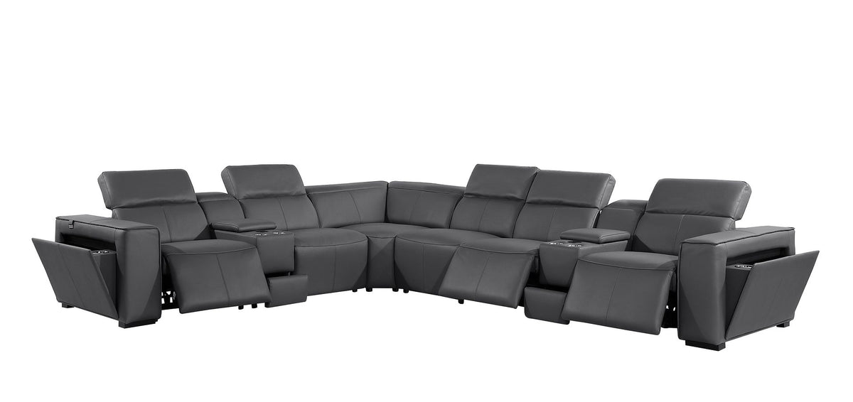 1224 Divanitalia 8-Piece L-Shaped Sectional Sofa in Top Grain Italian Leather with 3 Power Recliners & Power Headrests - Dark Grey - SKU 1224-DK-GREY-8PC-3PWR-SECTIONAL - view 4