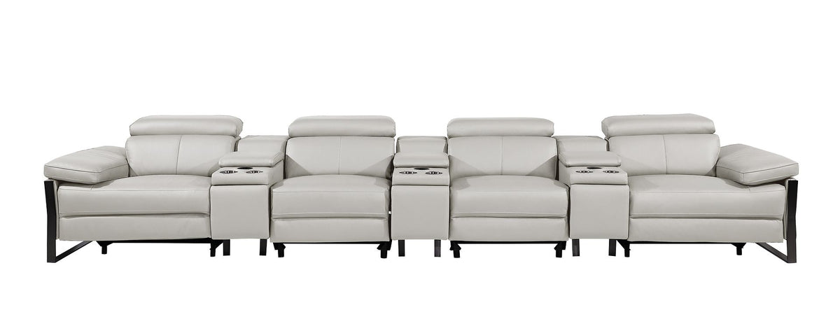 1246 Divanitalia Modular Power Triple Reclining Triple Console Sofa with Power Reclining Headrests - Top Grain Italian Leather - Light Grey - SKU 1246-LT-GREY-S-7.4-HT - view 3