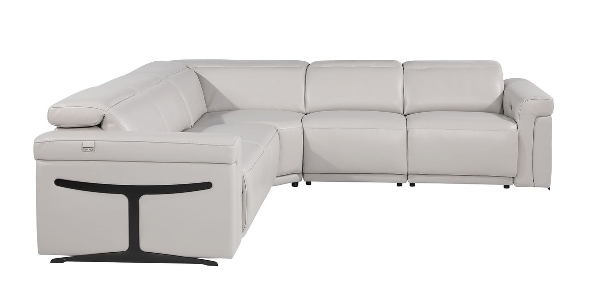 1126 Divanitalia 5-Piece L-Shaped Sectional Sofa in Top Grain Italian Leather with 3 Power Recliners & Power Headrests - Light Grey - SKU 1126-LT-GREY-SEC-5PC-3PWR-SECTIONAL-GROUP - view 4