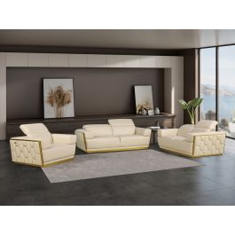 1111 Divanitalia 3-Piece Sofa Set with Adjustable Headrest in Top-grain Italian Leather