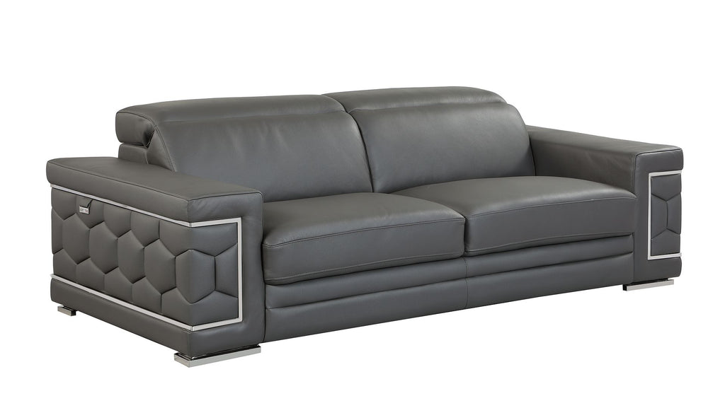 692 Divanitalia 2-Piece Sofa Set with Adjustable Headrest in Top-grain Italian Leather - Dark Grey - SKU 692- DARK GRAY 2PC (S/L) - GROUP - view 4