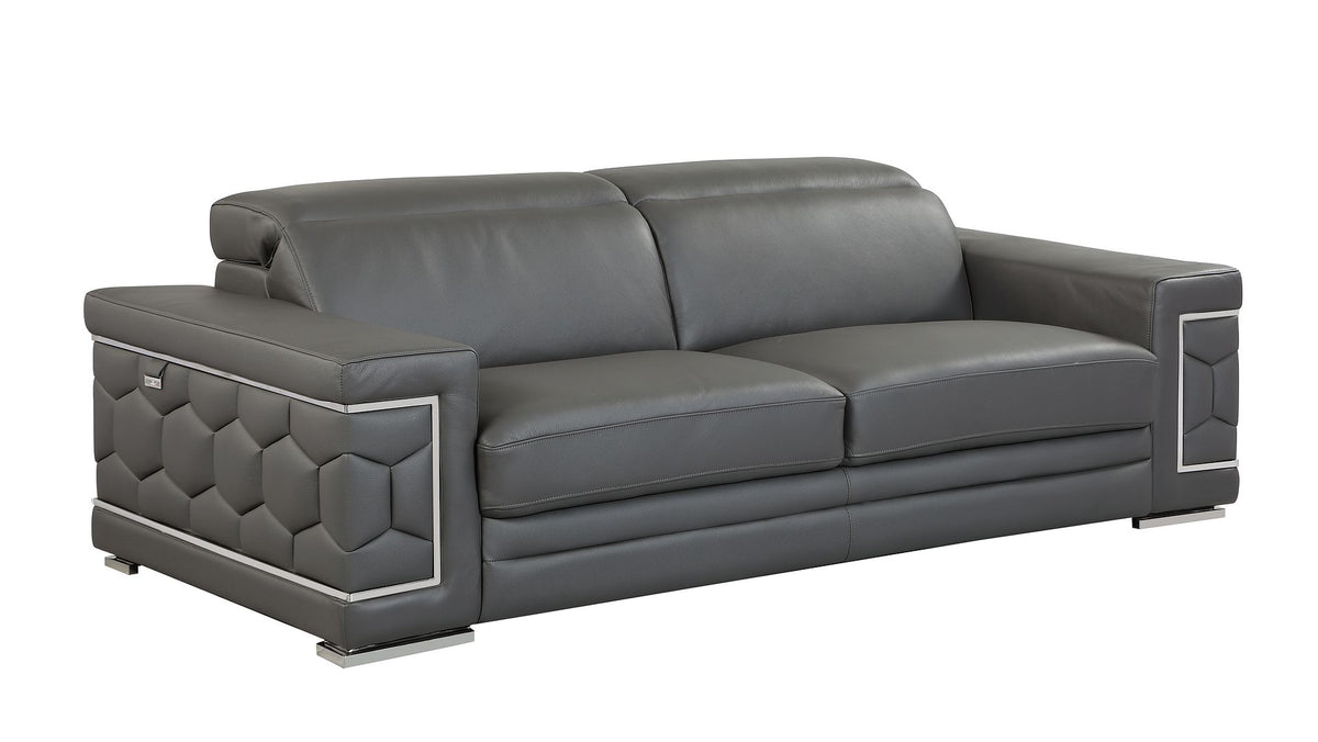 692 Divanitalia 2-Piece Sofa Set with Adjustable Headrest in Top-grain Italian Leather - Dark Grey - SKU 692- DARK GRAY 2PC (S/L) - GROUP - view 4