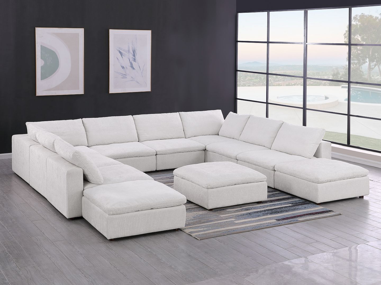 1100 Divanitalia Top-grain Italian Leather 11-Piece Sectional Sofa with Chaise - Light Grey