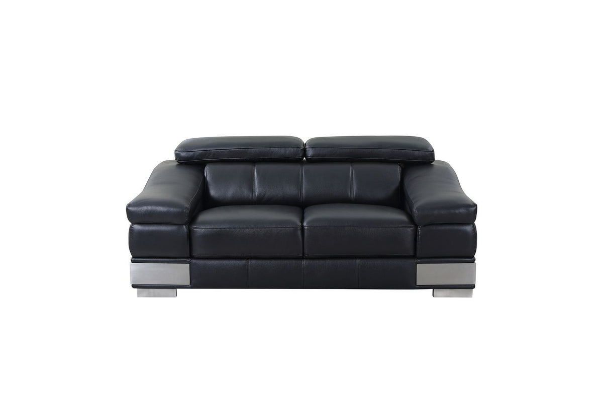 415 Divanitalia Loveseat with Adjustable Headrest in Top-grain Italian Leather - Black - SKU 415-L-BLACK