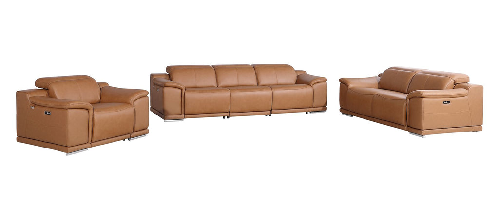 9762 Divanitalia 6-Piece Modular Power Reclining Sofa, Loveseat and Chair Set with 6 Power Recliners in Top Grain Italian Leather - Cognac - SKU 9762-COGNAC-6.6-HT-3PC - view 3
