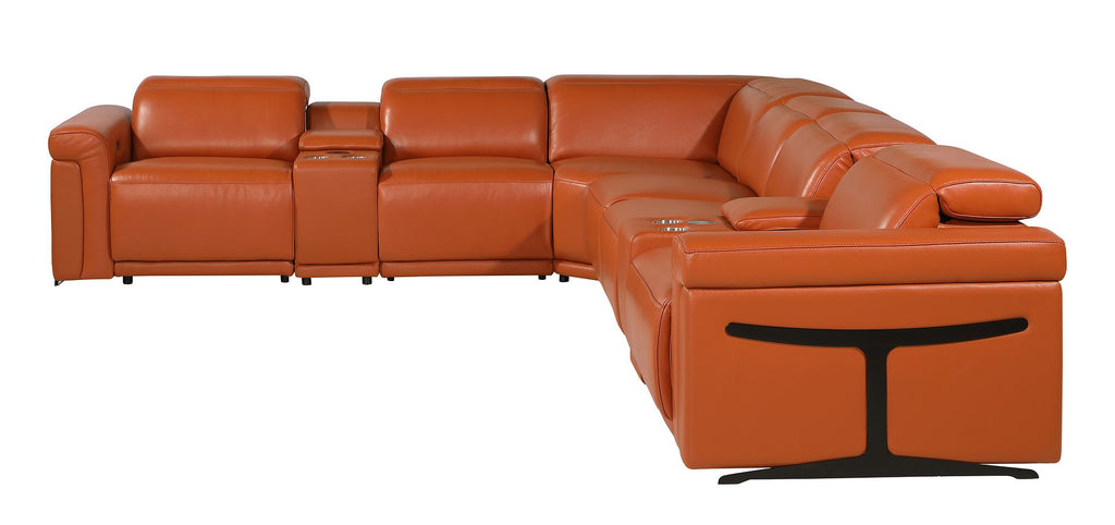 1126 Divanitalia 8-Piece L-Shaped Sectional Sofa in Top Grain Italian Leather with 4 Power Recliners & Power Headrests