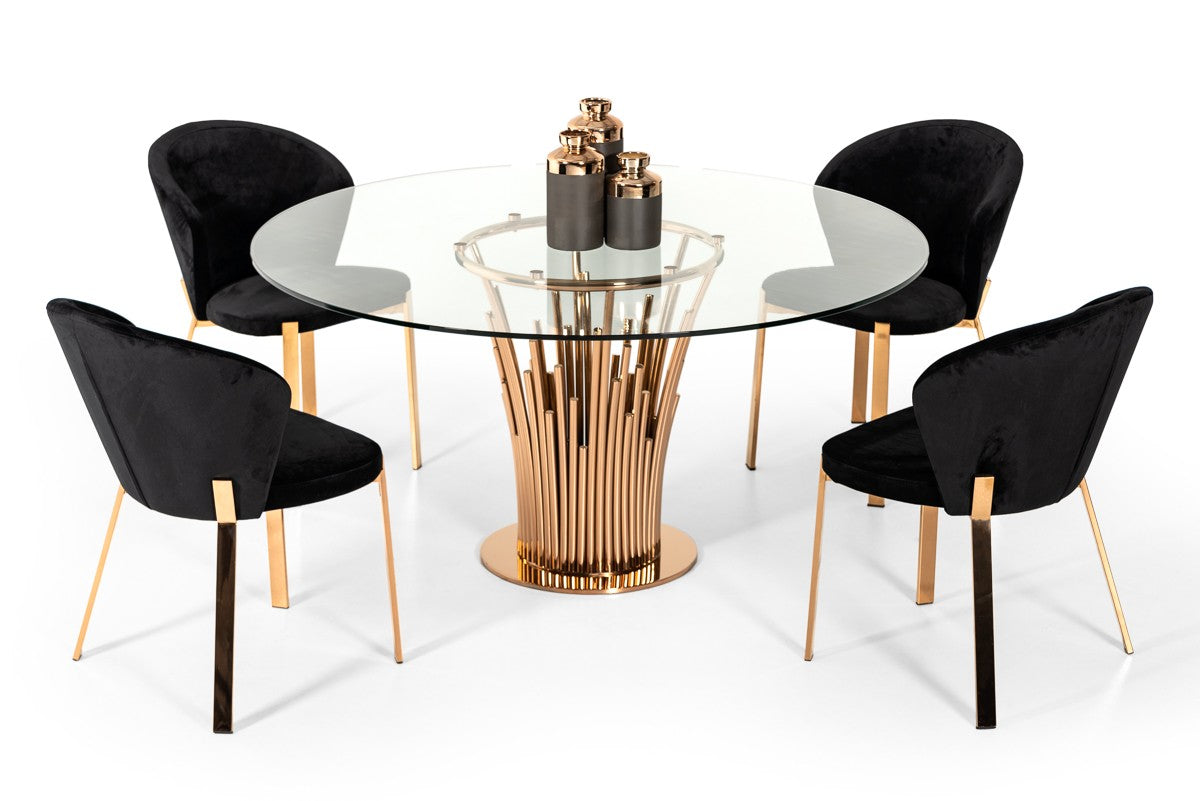 Paxton Modern Round Glass & Rosegold Dining Table