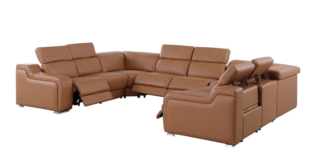 1116 Divanitalia 8-Piece U-Shaped Sectional Sofa in Top Grain Italian Leather with 4 Power Recliners & Power Headrests - Cognac - SKU 1116-COGNAC-8PC-4PWR-U-NC-SECTIONAL-GROUP - view 5