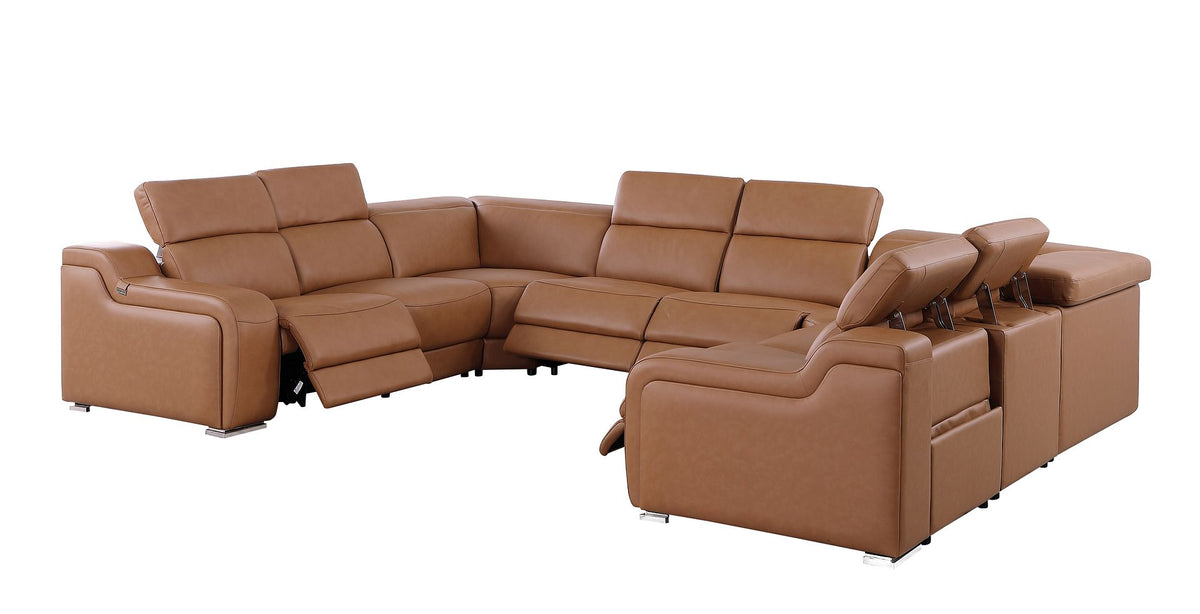 1116 Divanitalia 8-Piece U-Shaped Sectional Sofa in Top Grain Italian Leather with 4 Power Recliners & Power Headrests - Cognac - SKU 1116-COGNAC-8PC-4PWR-U-NC-SECTIONAL-GROUP - view 5