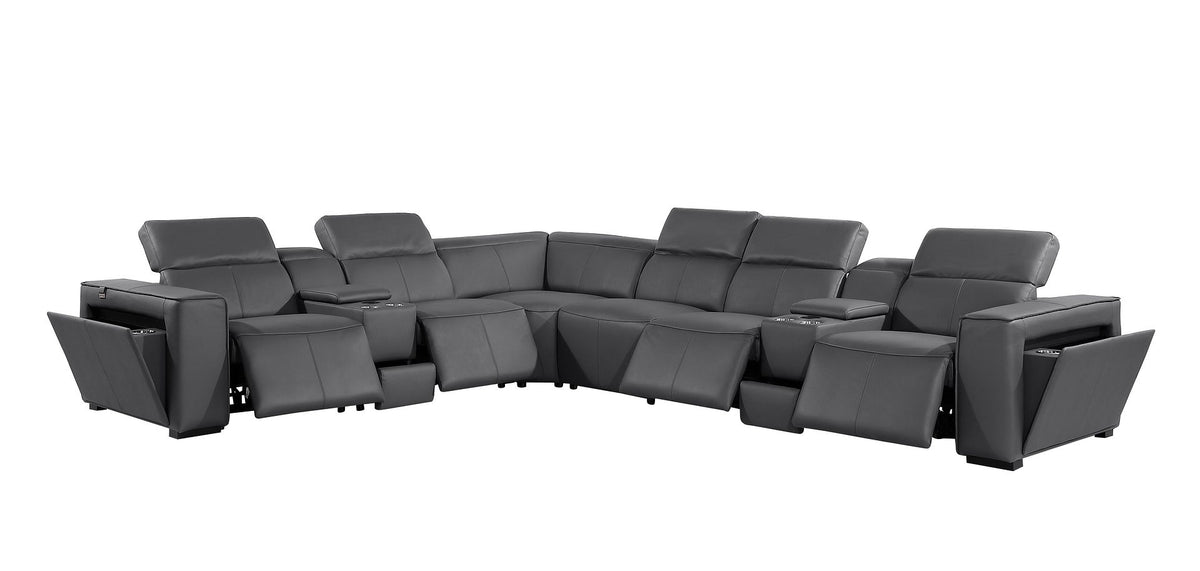 1224 Divanitalia 8-Piece L-Shaped Sectional Sofa in Top Grain Italian Leather with 4 Power Recliners & Power Headrests - Dark Grey - SKU 1224-DK-GREY-8PC-4PWR-SECTIONAL - view 4