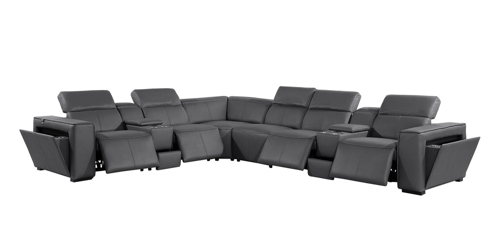 1224 Divanitalia 8-Piece L-Shaped Sectional Sofa in Top Grain Italian Leather with 4 Power Recliners & Power Headrests