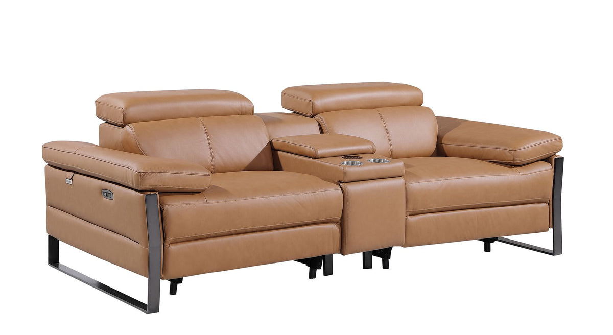 1246 Divanitalia Modular Power Triple Reclining Sofa, Console Loveseat, and Chair Set with Power Headrests - Top Grain Italian Leather - Cognac - SKU 1246-COGNAC-7.6-HT-3PC - view 7