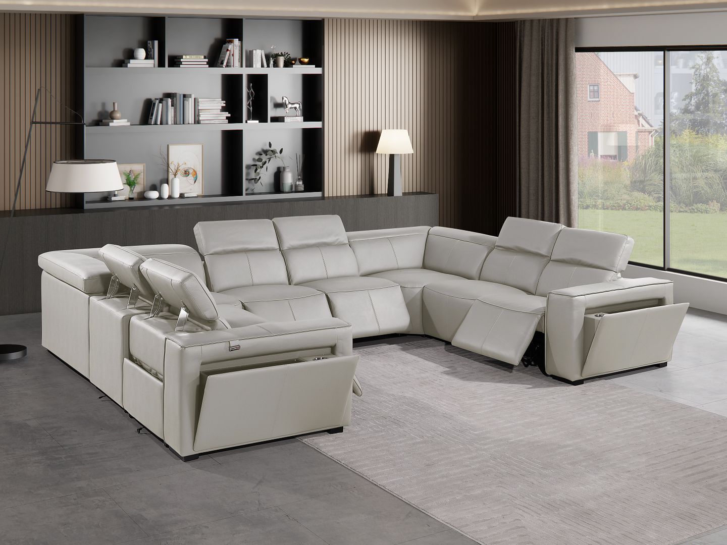 1224 Divanitalia 8-Piece U-Shaped Sectional Sofa in Top Grain Italian Leather with 4 Power Recliners & Power Headrests
