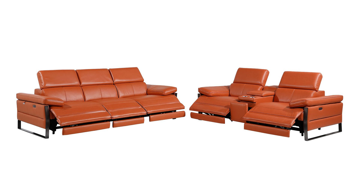 1246 Divanitalia Modular Power Triple Reclining Sofa and Console Loveseat Set with Power Headrests - Top Grain Italian Leather - Camel - SKU 1246-CAMEL-6.5-HT-2PC - view 4