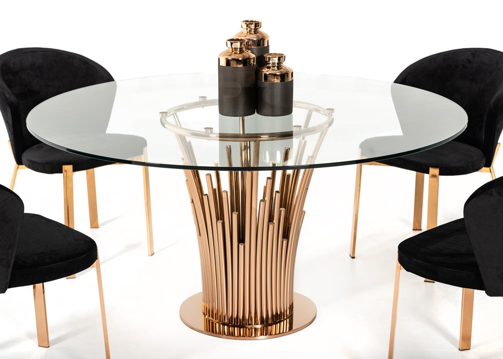 Paxton Modern Round Glass & Rosegold Dining Table