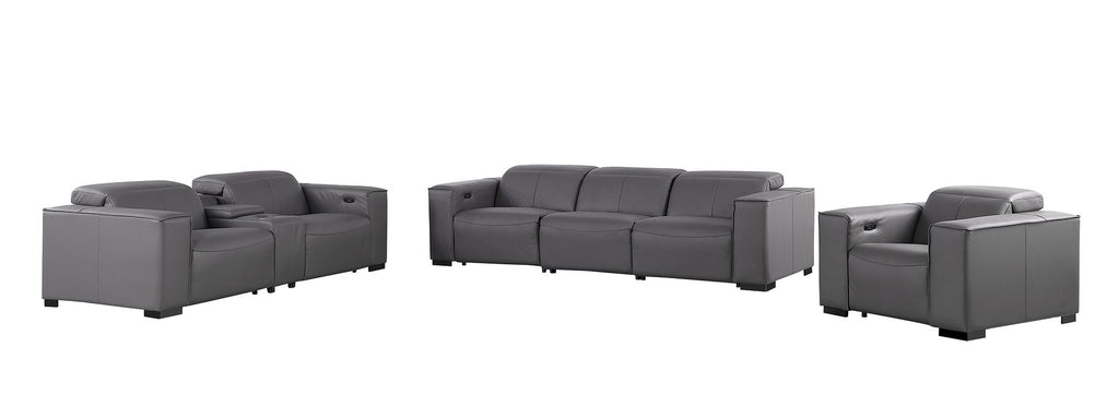1208 Modular Leather Set with 5 Power Recliners & Power Headrests - Dark Grey - SKU 1208-DK-GREY-7.5-HT-3PC - view 3