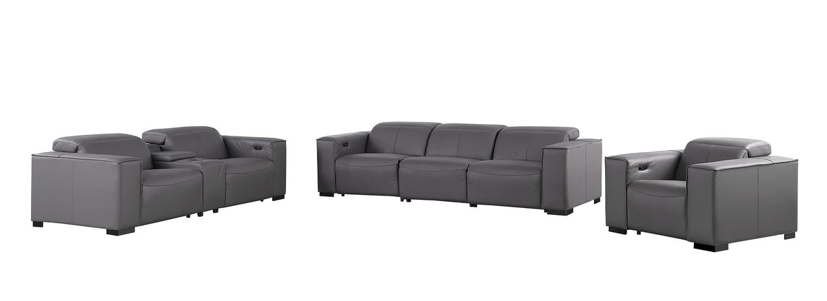1208 Modular Leather Set with 5 Power Recliners & Power Headrests - Dark Grey - SKU 1208-DK-GREY-7.5-HT-3PC - view 3