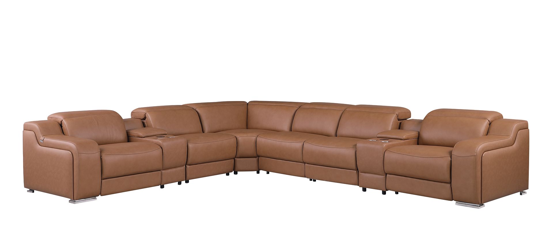 1116 Divanitalia 8-Piece L-Shaped Sectional Sofa in Top Grain Italian Leather with 3 Power Recliners & Power Headrests