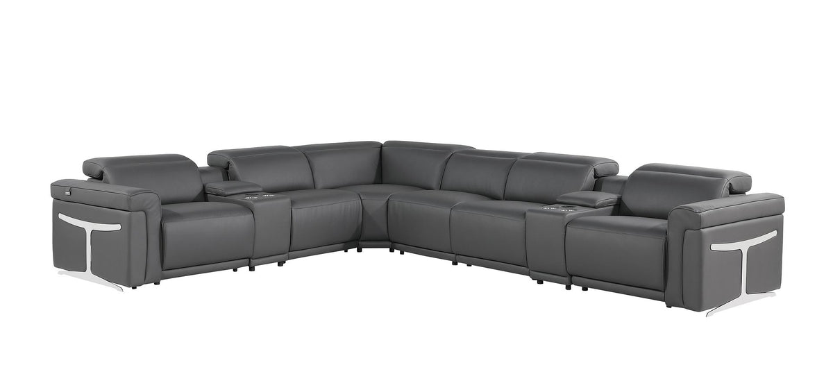 1126 Divanitalia 8-Piece L-Shaped Sectional Sofa in Top Grain Italian Leather with 3 Power Recliners & Power Headrests - Dark Grey - SKU 1126-DK-GREY-SEC-8PC-3PWR-SECTIONAL-GROUP - view 2