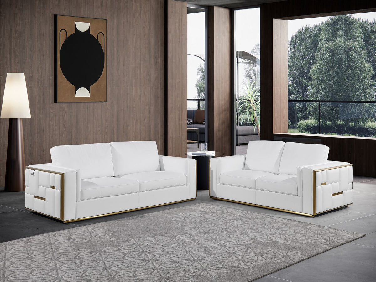 1130 Divanitalia 2-Piece Sofa Set in Top-grain Italian Leather - White - SKU 1130-WHITE-2PC