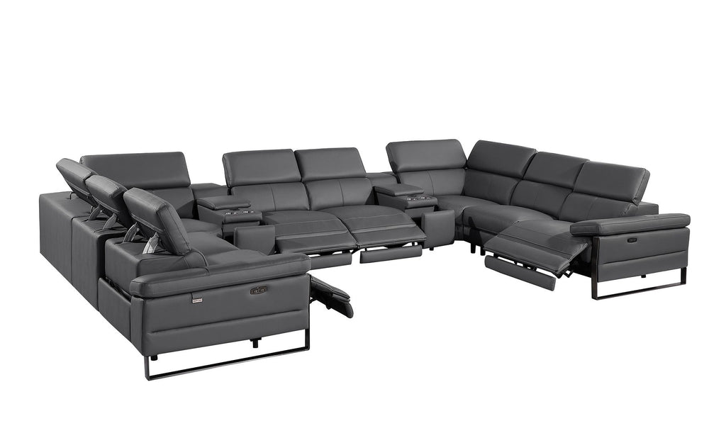 1246 Divanitalia 10-Piece U-Shaped Modular Power Reclining Sectional Sofa with 4 Power Recliners and Power Headrests - Top Grain Italian Leather
