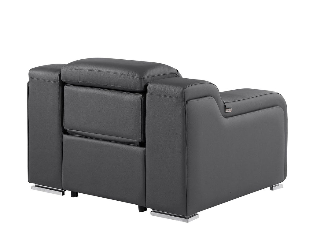 1116 Divanitalia Top Grain Italian Leather Power Reclining Chair with Power Headrests - Dark Grey - SKU 1116-DK_GREY-CH - view 6