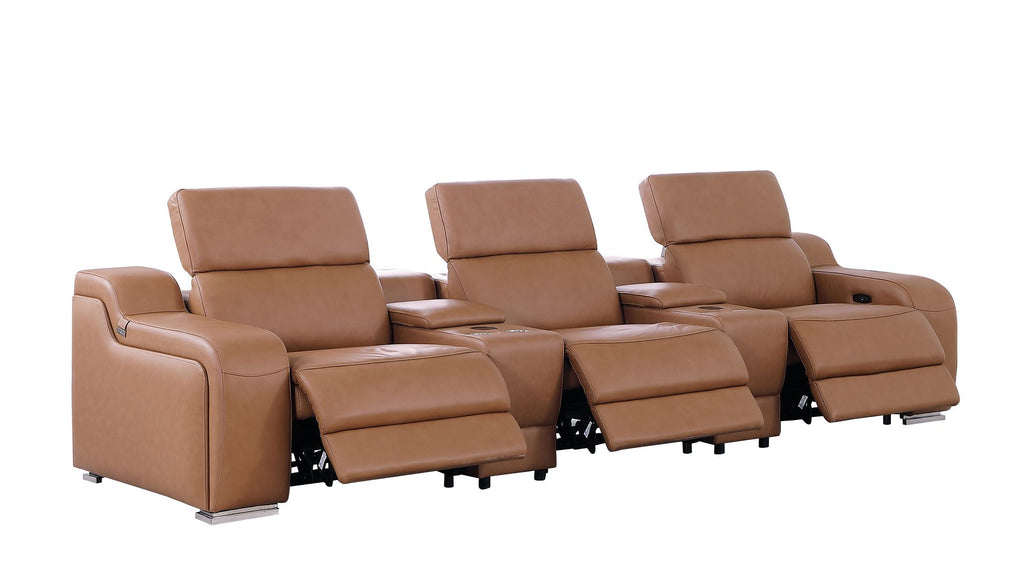 1116 Divanitalia 5-Piece Modular Power Reclining Sofa in Top Grain Italian Leather with 3 Power Recliners & Power Headrests