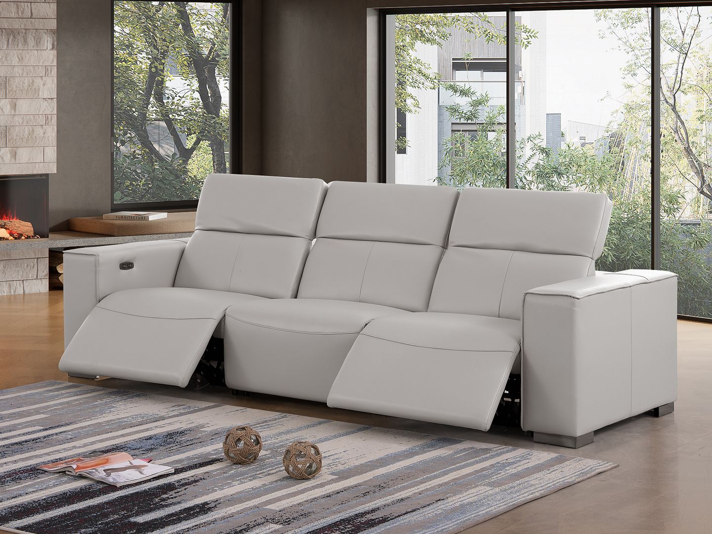 1208 Genuine Leather Triple Power Reclining Sofa