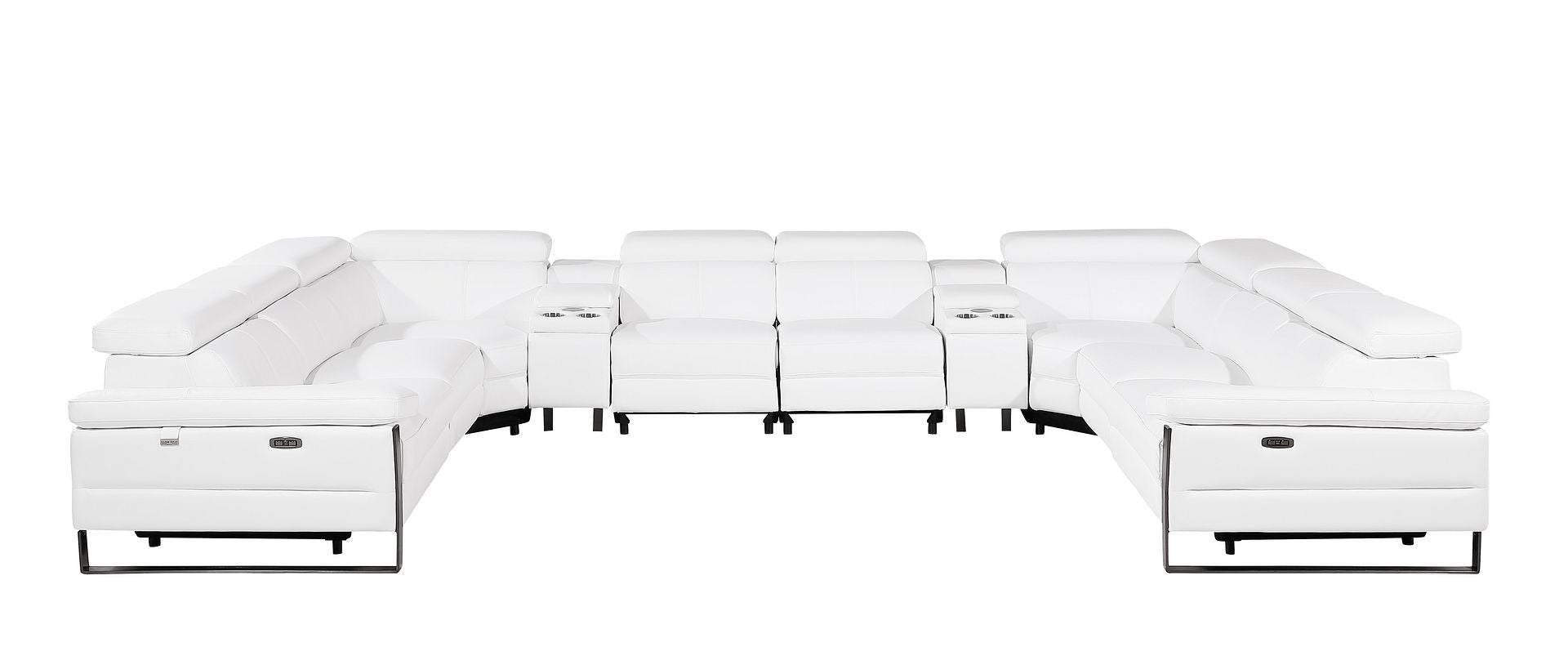 1246 Divanitalia 10-Piece U-Shaped Modular Power Reclining Sectional Sofa with 4 Power Recliners and Power Headrests - Top Grain Italian Leather