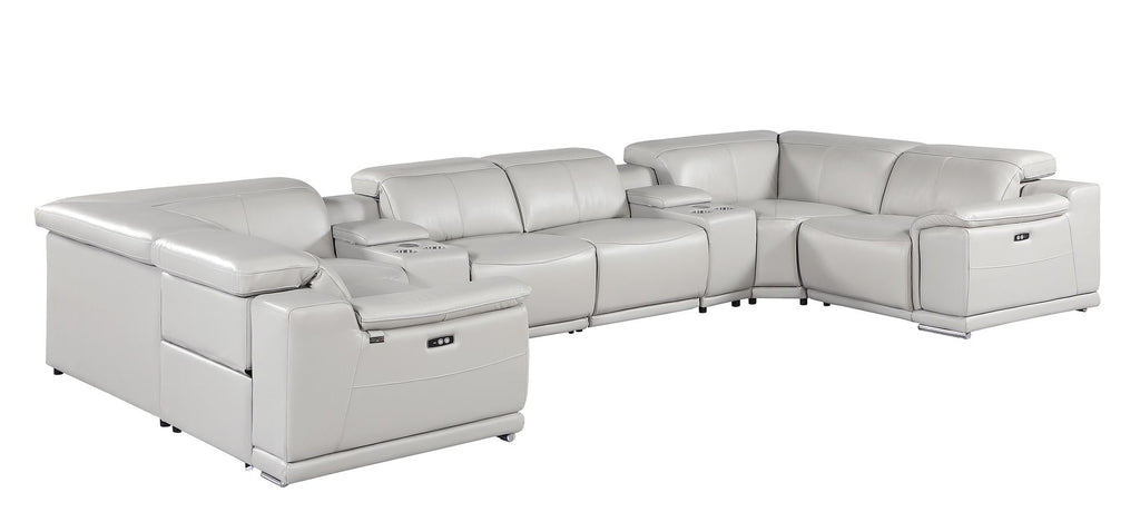 9762 Divanitalia 8-Piece U-Shaped Top Grain Italian Leather Sectional Sofa with 4 Power Recliners
