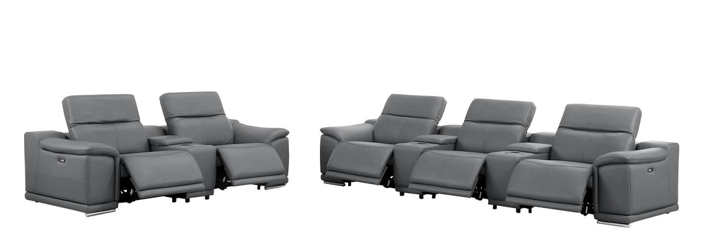 2679 Power Reclining Sofa and Loveseat in Genuine Leather - 5 Recliners with Power Headrests & 3 Consoles - Dark Grey - SKU 2679-DK-GRAY-8.5-HT-2PC - view 5