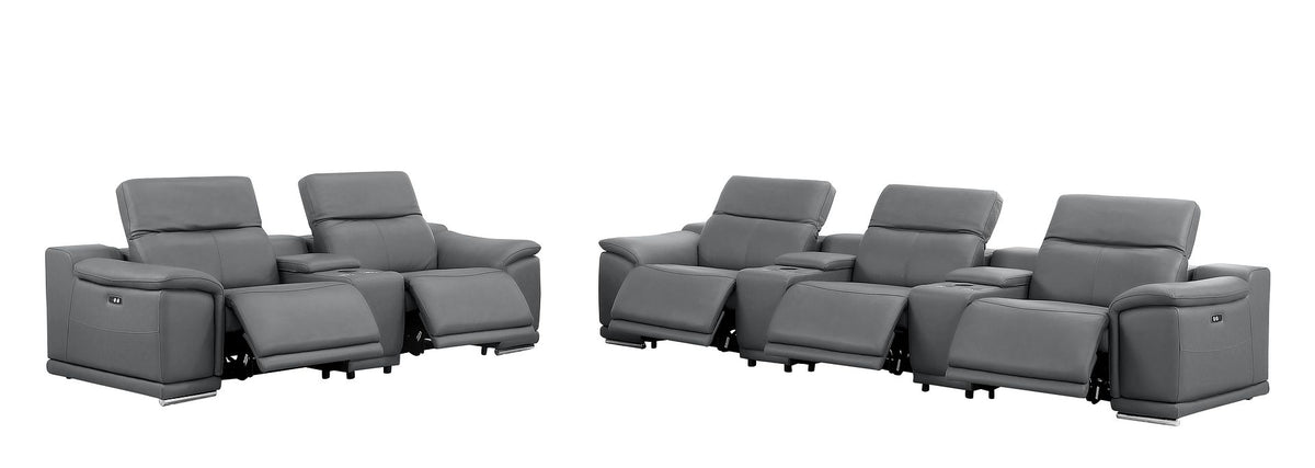 2679 Power Reclining Sofa and Loveseat in Genuine Leather - 5 Recliners with Power Headrests & 3 Consoles - Dark Grey - SKU 2679-DK-GRAY-8.5-HT-2PC - view 5