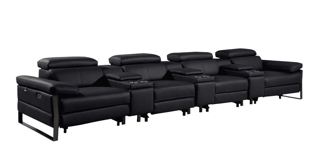 1246 Divanitalia Modular Power Triple Reclining Triple Console Sofa with Power Reclining Headrests - Top Grain Italian Leather