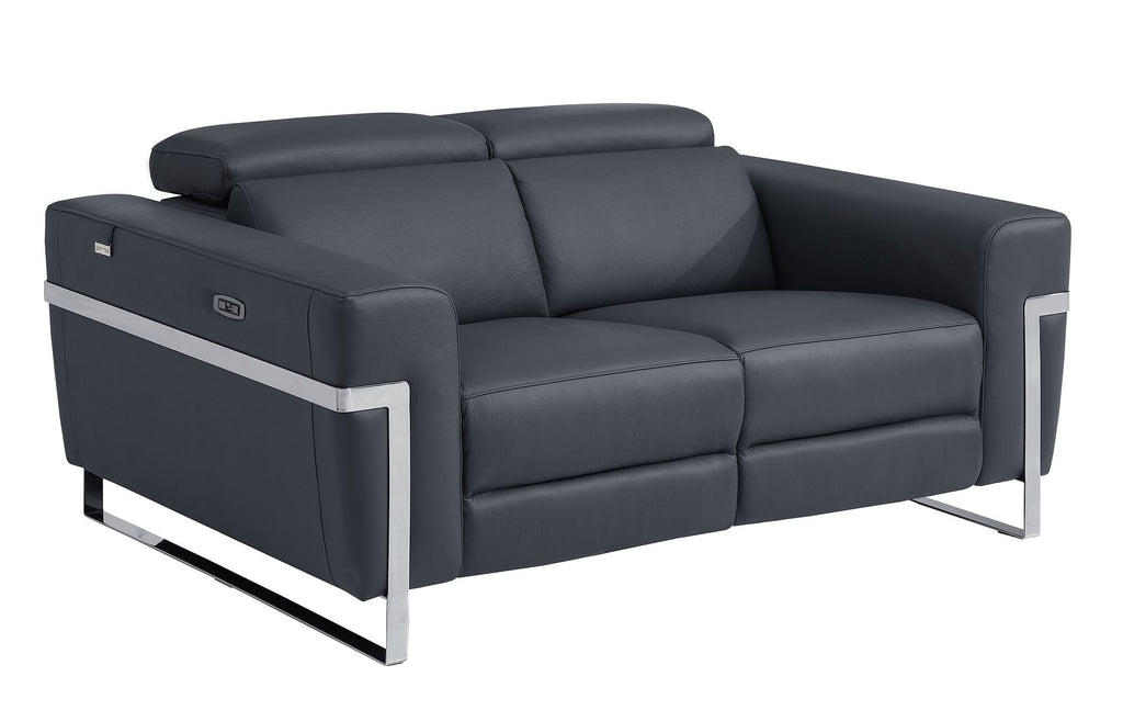 990 Divanitalia Power Reclining 2-Piece Sofa Set with Power Headrest in Top-grain Italian Leather - Dark Grey - SKU 990-DK-GRAY-2PC - view 7