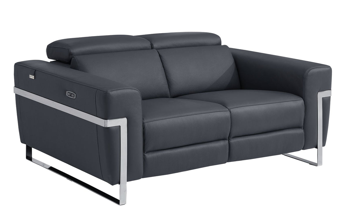 990 Divanitalia Power Reclining 2-Piece Sofa Set with Power Headrest in Top-grain Italian Leather - Dark Grey - SKU 990-DK-GRAY-2PC - view 7