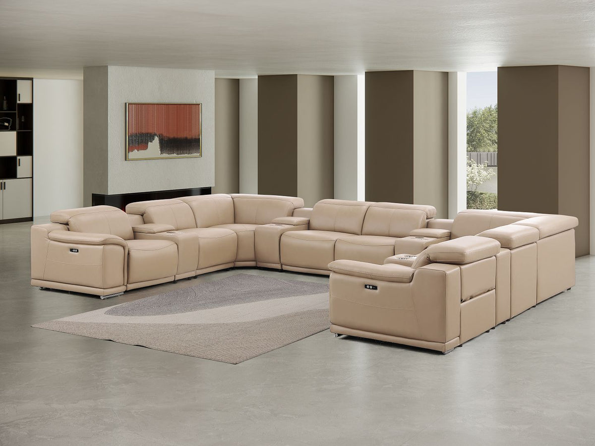 2679 12-Piece U-Shaped Power Reclining Sectional Sofa in Genuine Leather - 4 Recliners - Beige - SKU 2679-BEIGE-12PC-4PWR-U-SECT