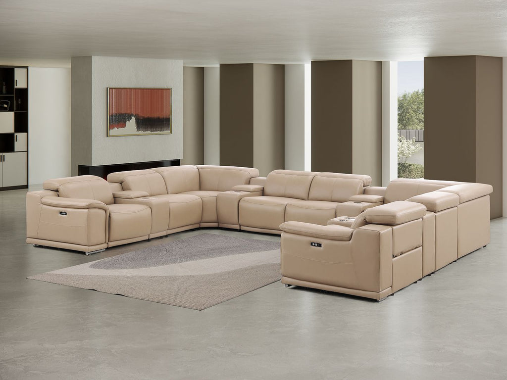 2679 12-Piece U-Shaped Power Reclining Sectional Sofa in Genuine Leather - 4 Recliners - Beige